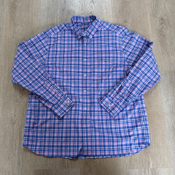 Vineyard Vines Other - Vineyard Vines Shirt Mens Xl Blue Pink Plaid OTG On the Go Performance brr Nylon